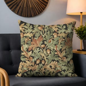 Botanical Faux Suede Throw Pillow Cover with Acorn Leaves Pattern, Nature Inspired Cushion Cover for Sofa or Bed, Cozy Home Decor Accent