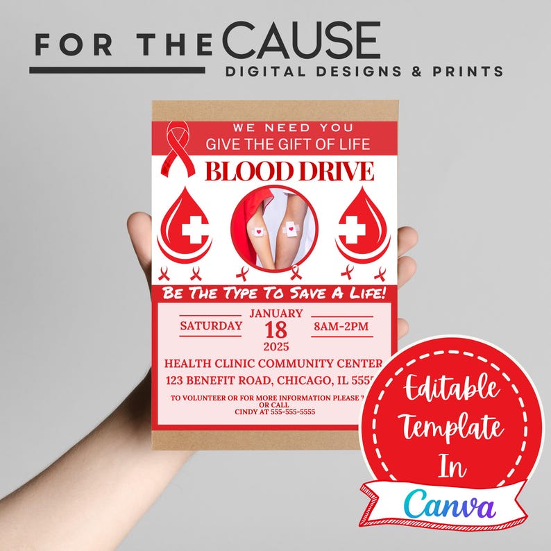 Editable Canva Template for Blood Donation Drive | Modern Flyer Design ...