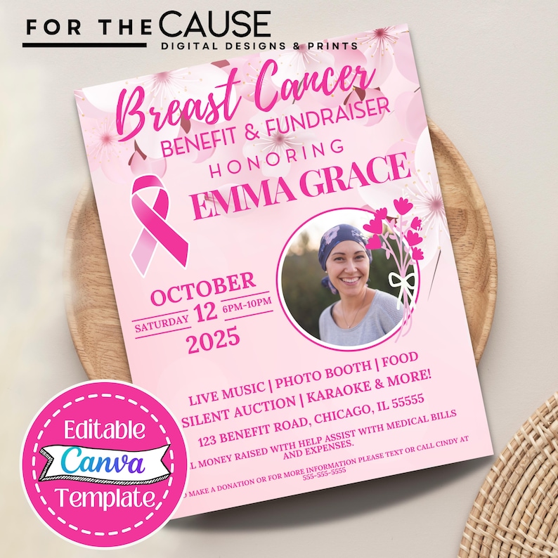 Breast Cancer Benefit Flyer Template | Editable Canva Design (digital ...