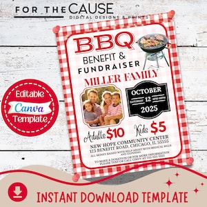 BBQ Dinner Fundraiser Flyer Template | Editable Canva Benefit Event Design with Photo | Printable Charity Flyer for Fundraisers