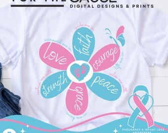 Conscientização sobre perda infantil e gravidez SVG PNG Citação de pétala de flor rosa e azul Lembrança memorial para presente de condolências Aborto espontâneo Presente de perda infantil