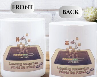 Retro Coffee Mug, Loading Memories Pixel By Pixel Gamer Gift, Gaming Coffee Mug, Video Game Pixel Art, Geeky Gift, Office Decor, Tea Cup
