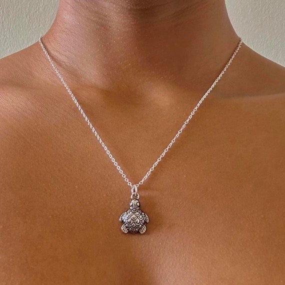 Sterling Silver Turtle Mermaid Core Necklace, Dai… - image 1