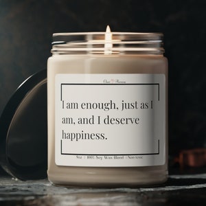 Bougie de soja I Am Enough Affirmations, Bougie 9 oz, Cadeau de motivation, Cadeau d'encouragement, Bougie amour de soi, Bougie meilleur ami, Cadeau collègue