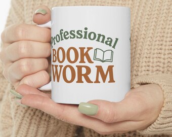 Professional Bookworm Mug | Retro Vintage Reader Coffee Cup | Ceramic Librarian Gift