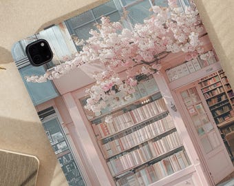 Pastel Bookshop iPad Folio Case Cozy Floral Bookstore Tablet Cover