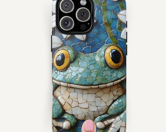 Coque iPhone grenouille en mosaïque : cadeau amusant pour rat de bibliothèque