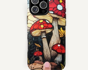 Stained Glass Mushroom iPhone Case: Whimsical Forest Design