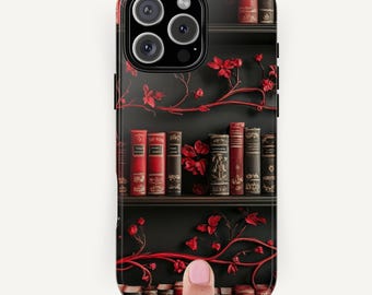 Gothic Bookcase Phone Case: Dark Academia Floral iPhone, Galaxy, Pixel