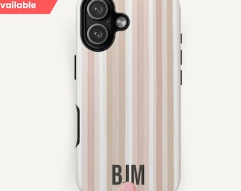 Personalized Neutral Beige Blush Stripe Custom iPhone Samsung Pixel Case