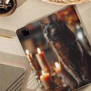 Mystic Black Cat Candlelight Witchy Tablet Folio Case
