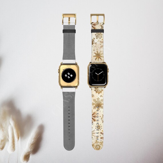 Golden Snowflake Apple Watch Band | Elegant Holiday Watch  display picture 1