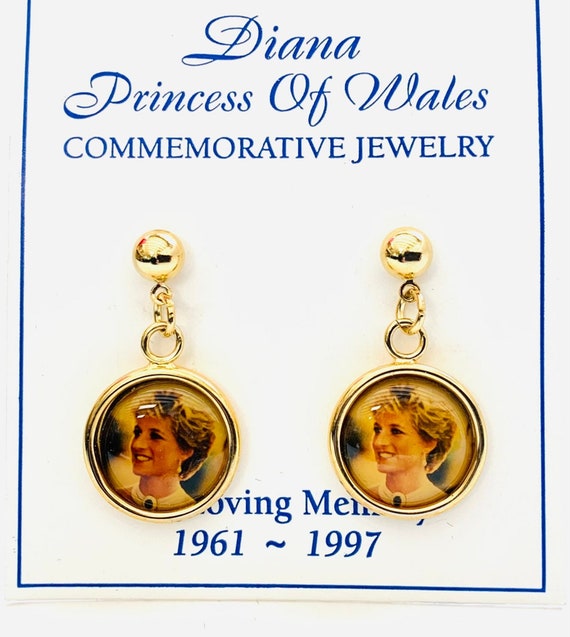 Vintage Princess DIANA Of Wales Photo Earrings 19… - image 2