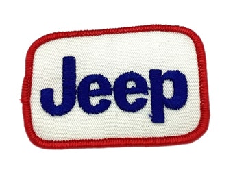 Vintage JEEP Patch Unused 70s Original Red Wh Blue Embroidered Iron on Sew On American Off Road Vehicle NOS Craft DIY Appliqué Gift