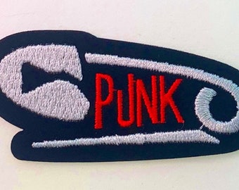 PUNK ROCK Safety Pin Patch Iron On Sew On Embroidered Cloth Badge DIY Craft Appliqué Music Lover Sew on Iron On Jacket Pants Gift
