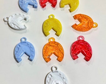 80s Horseshoe CHARMS for Jewelry Making Charms Set of 10 Cool Unused Vintage 80s Colorful Craft Novelty DIY Bracelet Making Gift