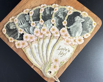 German Antique Rapahel Tuck & Sons Hand Fan Love's Idyl Cherry Blossoms