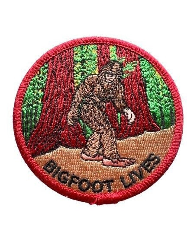 Bigfoot Lives Patch Embroidered DIY Iron-On Sasquatch In Forest Applique Cryptid - Foto 7