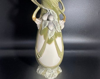 Stunning Antique Royal Dux Porcelain Vase Olive Branch Floral Theme