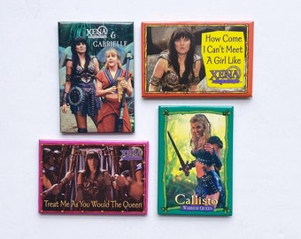 XENA Magnets SET of 4 Princess Warrior Vintage Magnets 1990s Unused Lot of 4 Lucy Lawless Renee O’Conner TV Feminism Gift