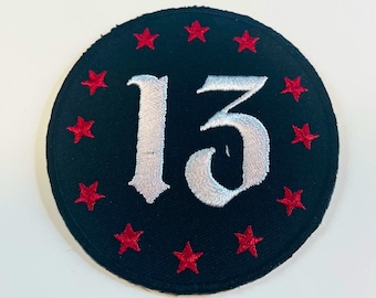 Lucky 13 PATCH Number 13 Black and Red with Stars Never Used Iron On Sew On Appliqué Craft DIY Novelty Cloth Embroidery Patch Gift
