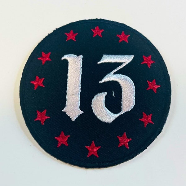 Lucky 13 PATCH Number 13 Black and Red with Stars Never Used Iron On Sew On Appliqué Craft DIY Novelty Cloth Embroidery Patch Gift