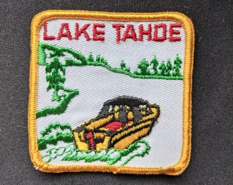 Vintage LAKE TAHOE California State Patch 1970s Unused Cloth Travel Souvenir Embroidered Iron or Sew On nos Craft DIY Appliqué Gift