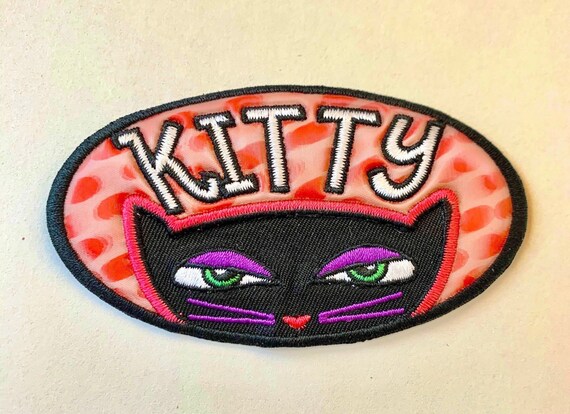 90s Vintage KITTY PATCH Unique Colors Kitten Blac… - image 1