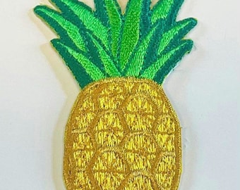 TIKI PINEAPPLE Patch Vibrant Yellow Never Used Hawaiian Party Iron On Sew On Fruit Appliqué Cloth Embroidered Craft DIY Novelty Gift