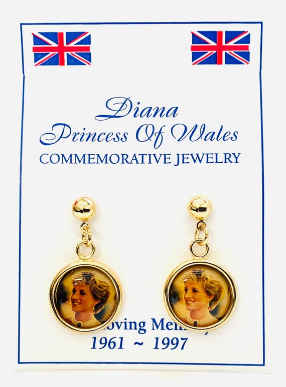 Vintage Princess DIANA Of Wales Photo Earrings 19… - image 1