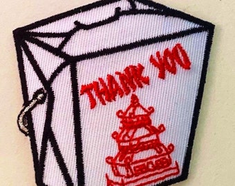 Thank You Patch Chinese Take Out UNUSED Iron On Sew On Cloth Patch Kitsch Novelty Appliqué DIY Craft Unique Gift