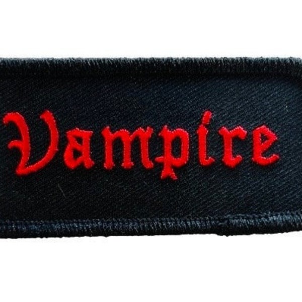 VAMPIRE Name Tag Goth Blood Red and Black Unused Iron On Sew On Embroidered Cloth Quality Patch Appliqué Craft DIY Halloween Spooky Gift