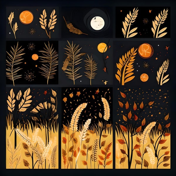 Five Variety Autumn Moon Patterns 4k - Instant download for crafts, websites & more. Seasonal clipart for DIY projects. Commercial use