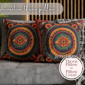 Artsy Mexican Throw Pillow, Mexican Art Aesthetic Decorative Pillows, Vibrant Color Palette, Cool Throw Pillows, Latin Art Home Decor