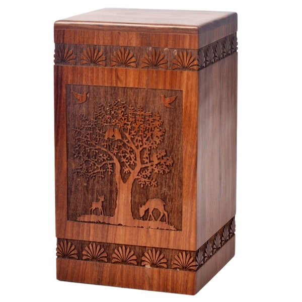 Rosewood Urn for Human Ashes - Tree of Life Wooden Box - Personalized Cremation Urn for pets Handmade Burial Urn Box