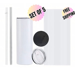 Sublimation Blank 20 oz (Set of 5) Customizable Straight Skinny Tumbler || Create the Perfect Order for your Customer/That Unique Gift.