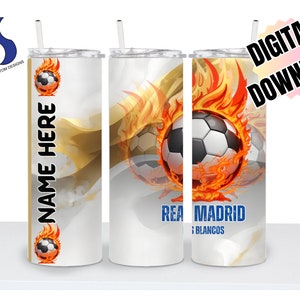 ¡Apoya a tu equipo de fútbol favorito de Madrid, España, con nuestro envoltorio de vaso de fútbol personalizado con sublimación, personalizable!