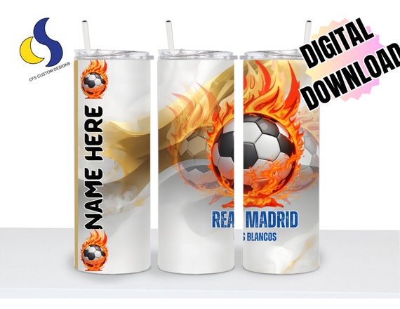 Support your favorite  White Madrid, Spain Football Team with our Custom Football Sublimation Tumbler Wrap-Customizable!