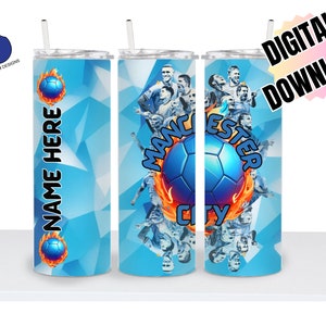 Support for your favorite Sky Blue and White Manchester Football/Soccer Team with our Custom Football Sublimation Tumbler Wrap-Customizable!