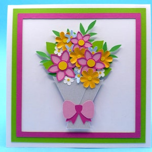 3D Pop up handmade birthday card featuring a beautiful bouquet of flowers