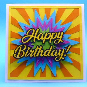 Biglietto di auguri di compleanno pop-up 3D fatto a mano con una vivace esplosione di compleanno