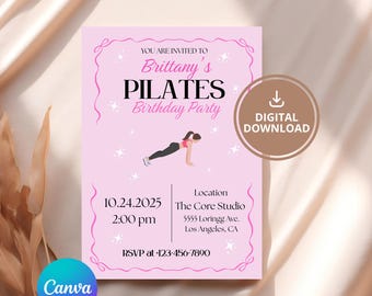 Pilates Birthday Invitation | Editable Fitness Party Invite (Digital Download)