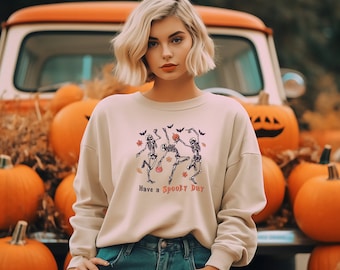 Felpa grafica Have a Spooky Day", maglione di Halloween, moda autunnale, maglietta grafica spettrale