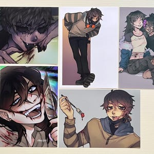 Creepypasta 5x7 Fan Art Prints ; Jeff the Killer, Eyeless Jack, Nina the Killer, Ticci Toby, Clockwork