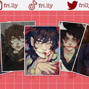 Creepypasta 5x7 Fan Art Prints ; Jeff the Killer, Homicidal Liu, Bloody Painter, Eyeless Jack, Nina the Killer