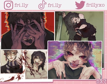 Creepypasta 5x7 Fan Art Prints ; Jeff the Killer, Ben Drowned, Eyeless Jack, Clockwork