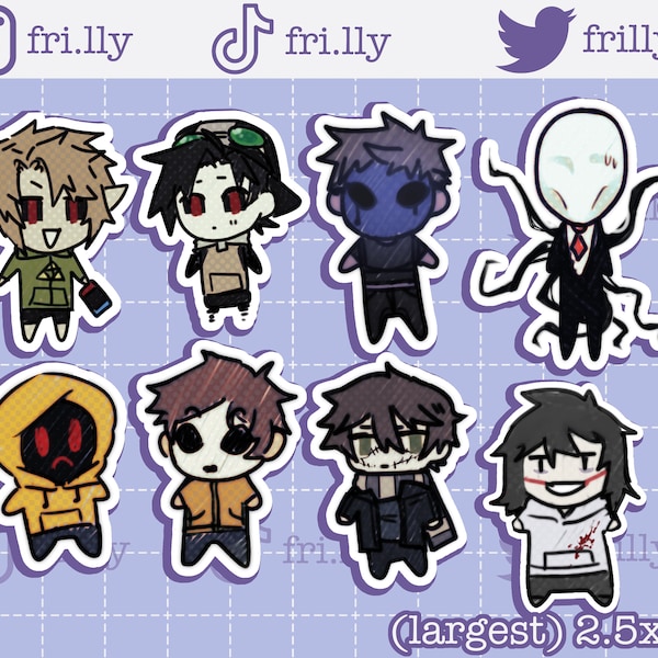 Creepypasta Stickers: Eyeless Jack, Slenderman, Jeff the Killer, Ben Drowned, Homicidal Liu, Lost Silver, Masky + Hoodie from Marble Hornets