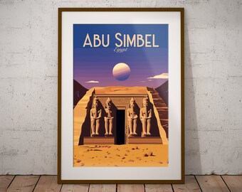 Ahri Simbel Ägypten Poster | Ägyptisches Wahrzeichen Reiseposter | Region Ägypten Kunstdruck | Ägypten Illustration Druck | Ägypten Reise Wandkunst