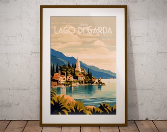 Lago di Garda Italie Imprimer | Affiche de voyage sur le lac italien | Impression d’art de la région italienne | Impression d’illustration d’Italie | Art mural de voyage en Italie