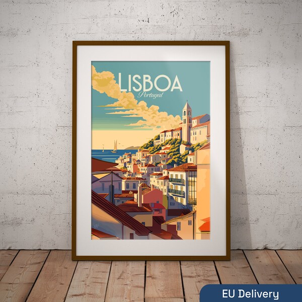 Lisbonne Portugal Imprimer | Affiche de voyage de la ville portugaise | Impression d’art emblématique portugaise | Impression d’illustration du Portugal